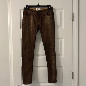 Ottod'Ame Gold Brown Metallic Sparkling ankle Pants, Size Women’s 27